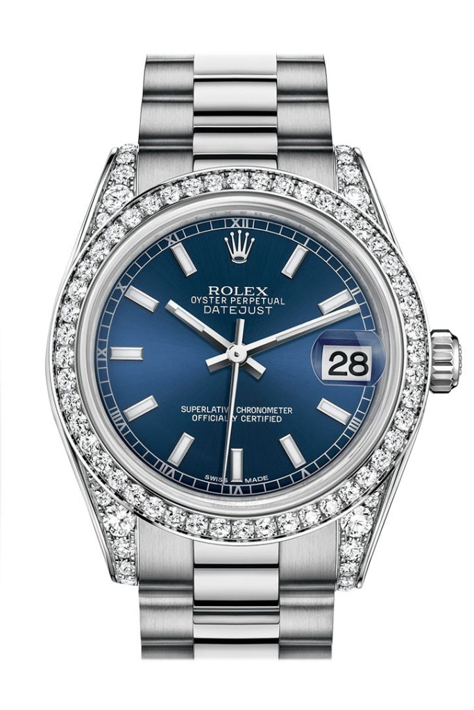Rolex Datejust 31 Blue Dial Diamond Bezel Lug 18K White Gold President Ladies Watch 178159 Pre-owned