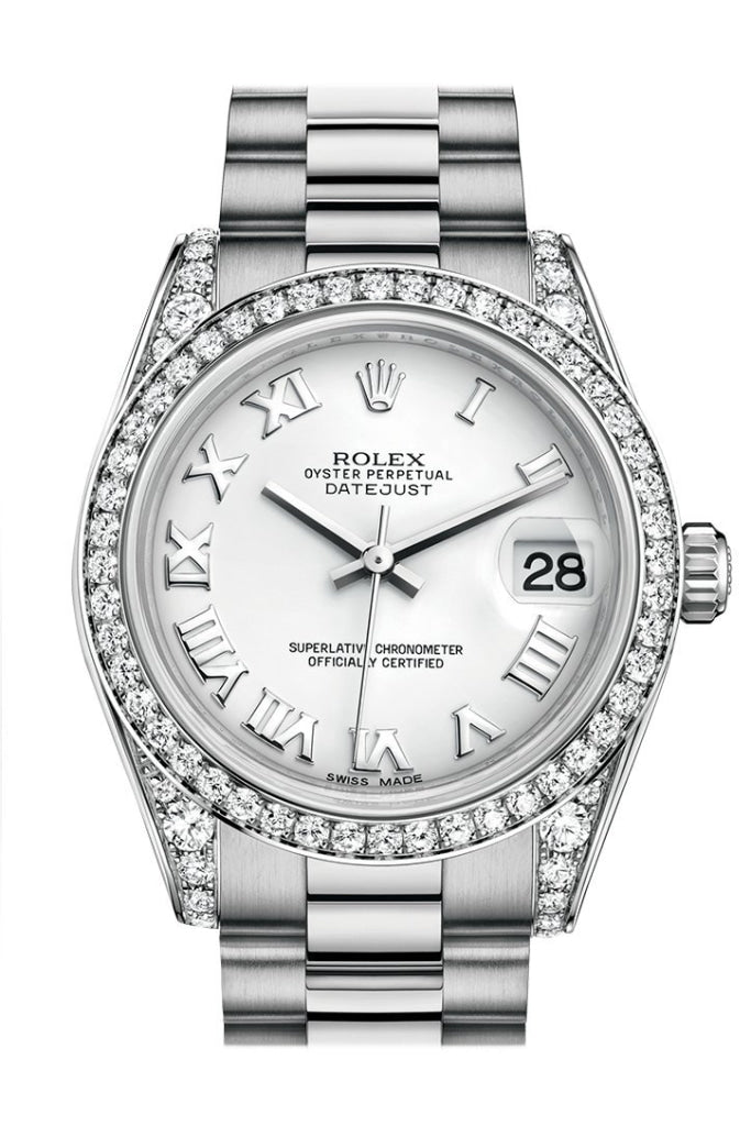 Rolex Datejust 31 White Roman Dial Diamond Bezel Lug 18K White Gold President Ladies Watch 178159 Pre-owned