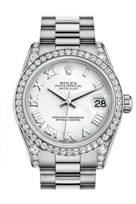 Rolex Datejust 31 White Roman Dial Diamond Bezel Lug 18K White Gold President Ladies Watch 178159 Pre-owned