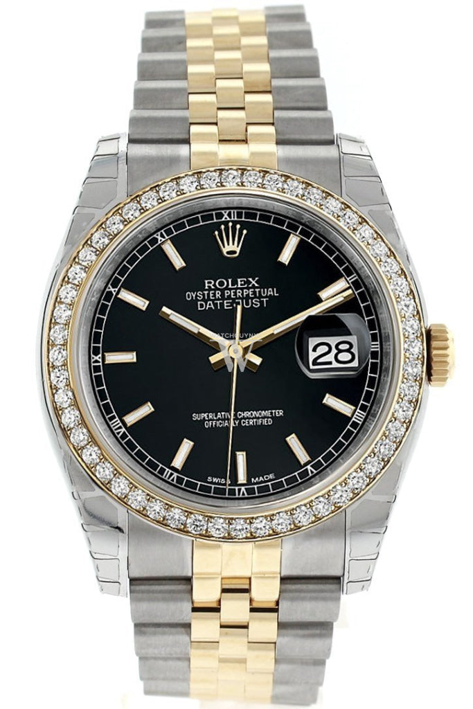 Rolex Datejust 36 Black Dial 18k White Gold Diamond Bezel Jubilee Ladies Watch 116243 Pre-owned