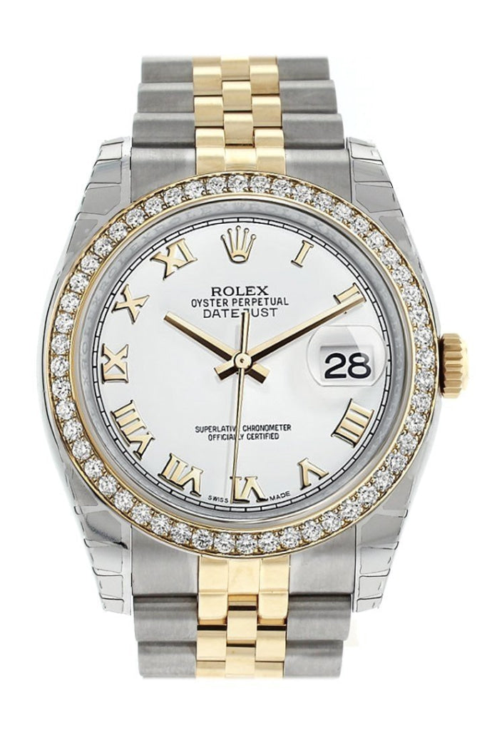 Rolex Datejust 36 White Roman Dial 18k White Gold Diamond Bezel Jubilee Ladies Watch 116243 Pre-owned