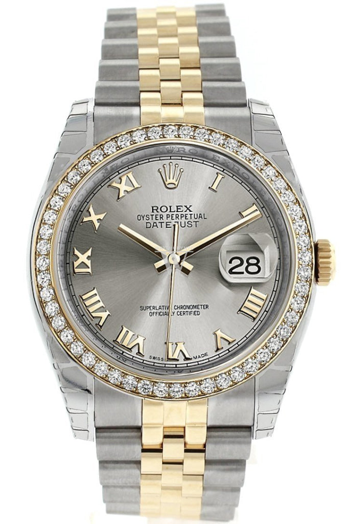 Rolex Datejust 36 Steel Roman Dial 18k White Gold Diamond Bezel Jubilee Ladies Watch 116243 Pre-owned