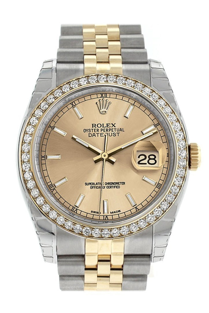 Rolex Datejust 36 Champagne Dial 18k White Gold Diamond Bezel Jubilee Ladies Watch 116243 Pre-owned