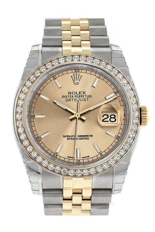 Rolex Datejust 36 Champagne Dial 18k White Gold Diamond Bezel Jubilee Ladies Watch 116243 Pre-owned