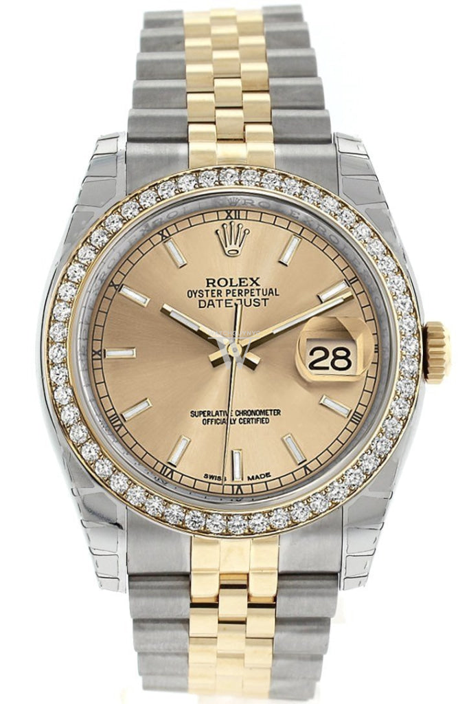 Rolex Datejust 36 Champagne Dial 18k White Gold Diamond Bezel Jubilee Ladies Watch 116243 Pre-owned