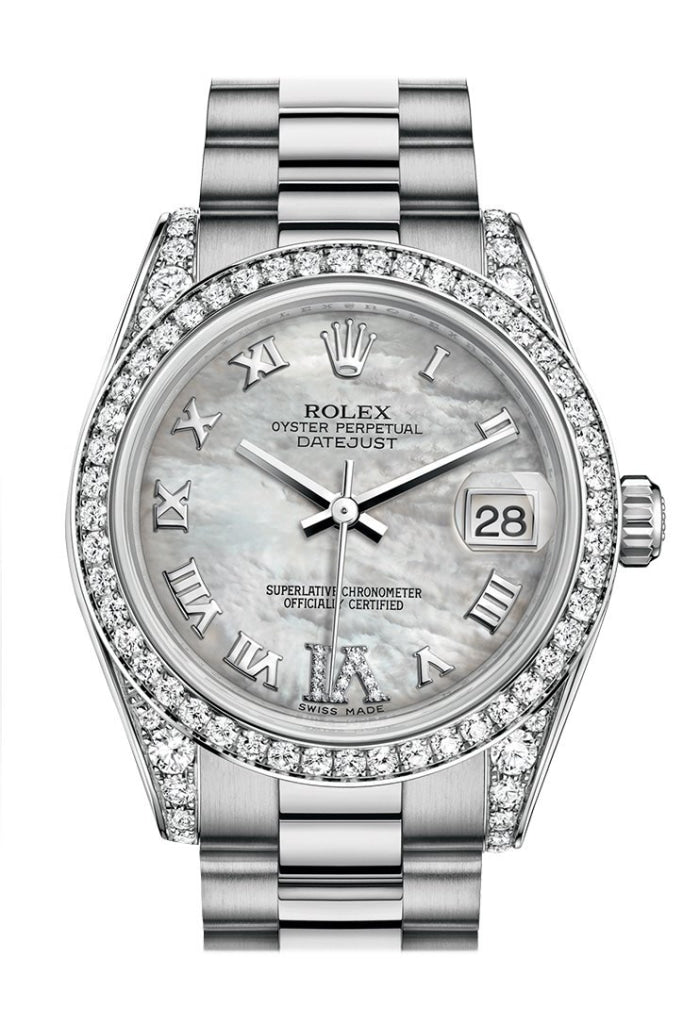 Rolex Datejust 31 White mother-of-pearl Large VI Dial Diamond Bezel Lug 18K White Gold President Ladies Watch 178159 Pre-owned