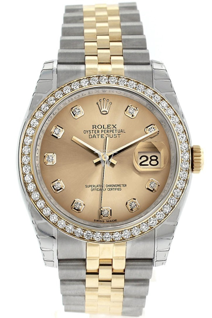 Rolex Datejust 36 Champagne diamonds Dial 18k White Gold Diamond Bezel Jubilee Ladies Watch 116243 Pre-owned