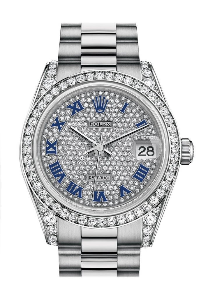Rolex Datejust 31 Diamond-paved Roman Dial Diamond Bezel Lug 18K White Gold President Ladies Watch 178159 Pre-owned