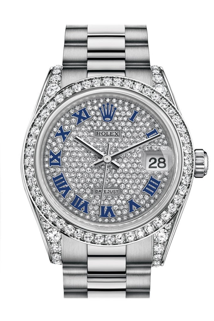 Rolex Datejust 31 Diamond-paved Roman Dial Diamond Bezel Lug 18K White Gold President Ladies Watch 178159 Pre-owned
