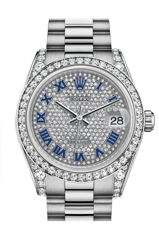 Rolex Datejust 31 Diamond-paved Roman Dial Diamond Bezel Lug 18K White Gold President Ladies Watch 178159 Pre-owned