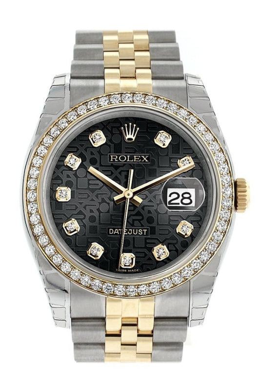 Rolex Datejust 36 Black Jubilee design diamonds Dial 18k White Gold Diamond Bezel Jubilee Ladies Watch 116243 Pre-owned