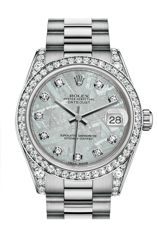 Rolex Datejust 31 Meteorite Diamond Dial Diamond Bezel Lug 18K White Gold President Ladies Watch 178159 Pre-owned