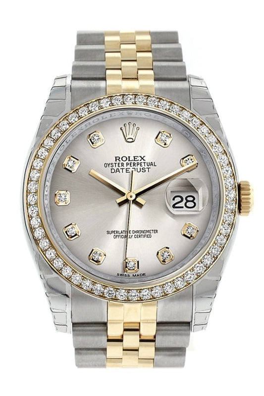 Rolex Datejust 36 Silver diamonds Dial 18k White Gold Diamond Bezel Jubilee Ladies Watch 116243 Pre-owned