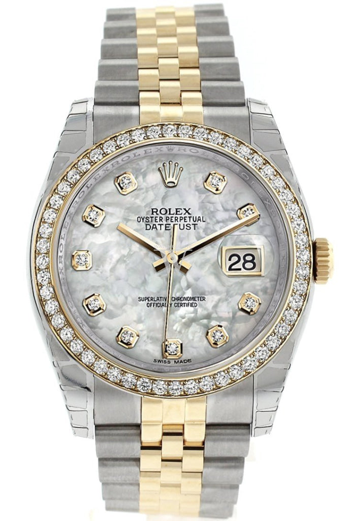 Rolex Datejust 36 White mother-of-pearl diamonds Dial 18k White Gold Diamond Bezel Jubilee Ladies Watch 116243 Pre-owned