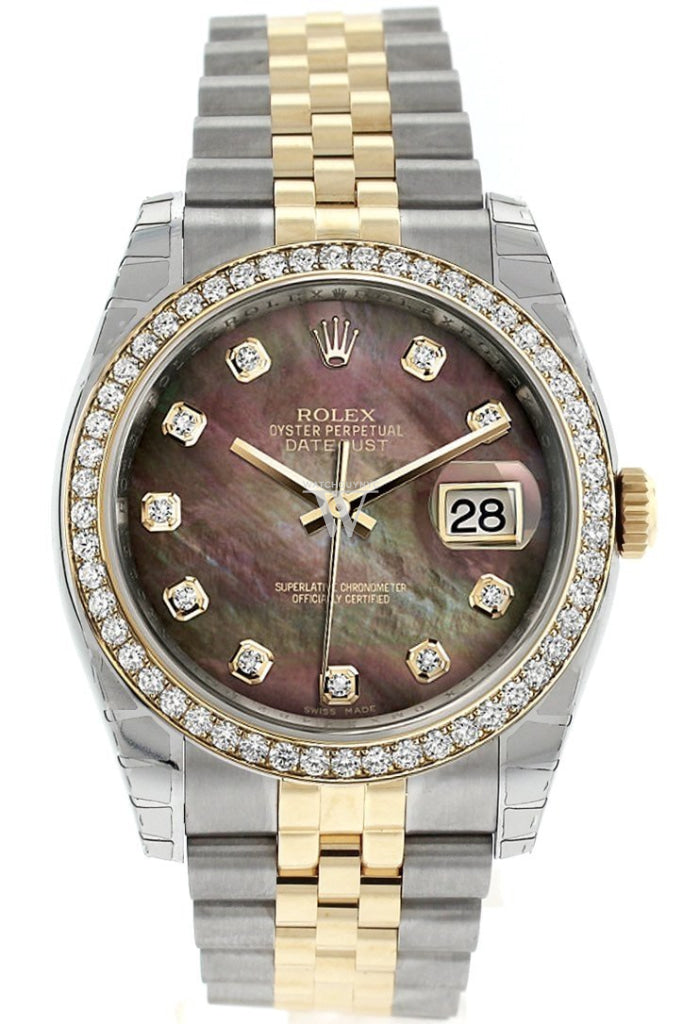 Rolex Datejust 36 Black mother-of-pearl diamonds Dial 18k White Gold Diamond Bezel Jubilee Ladies Watch 116243 Pre-owned