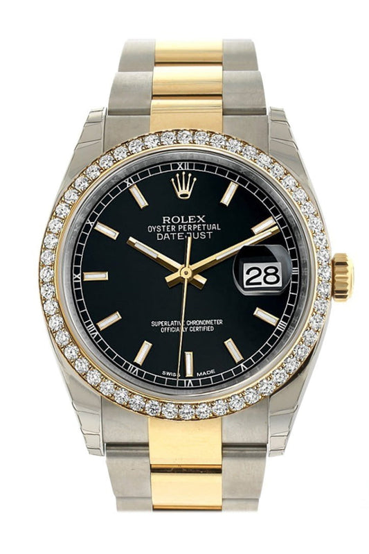 Rolex Datejust 36 Black Dial 18k White Gold Diamond Bezel Ladies Watch 116243 Pre-owned