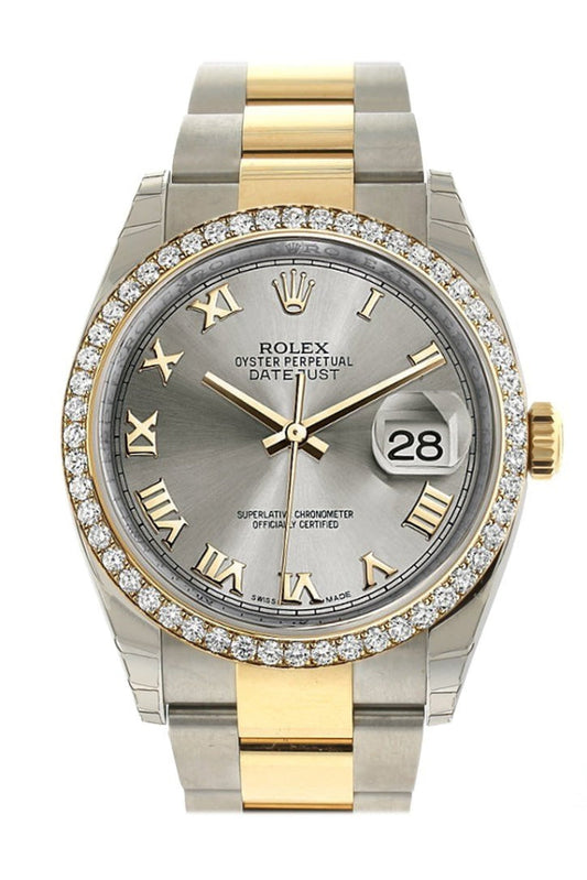 Rolex Datejust 36 Steel Roman Dial 18k White Gold Diamond Bezel Ladies Watch 116243 Pre-owned