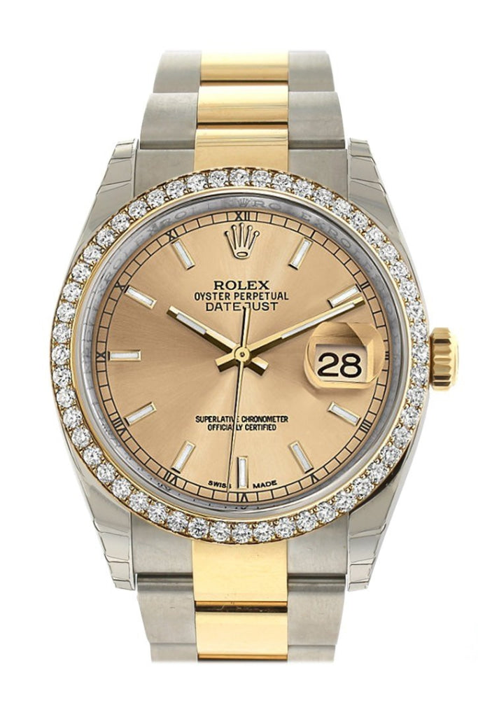 Rolex Datejust 36 Champagne Dial 18k Gold Diamond Bezel Ladies Watch 116243 Pre-owned