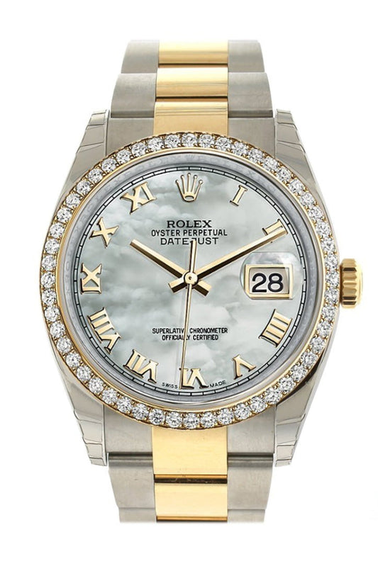 Rolex Datejust 36 White mother-of-pearl Dial 18k White Gold Diamond Bezel Ladies Watch 116243 Pre-owned