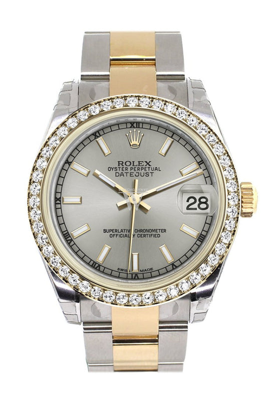 Rolex Datejust 31 Silver Dial Diamond Bezel Yellow Gold Two Tone Watch 178383 Pre-owned