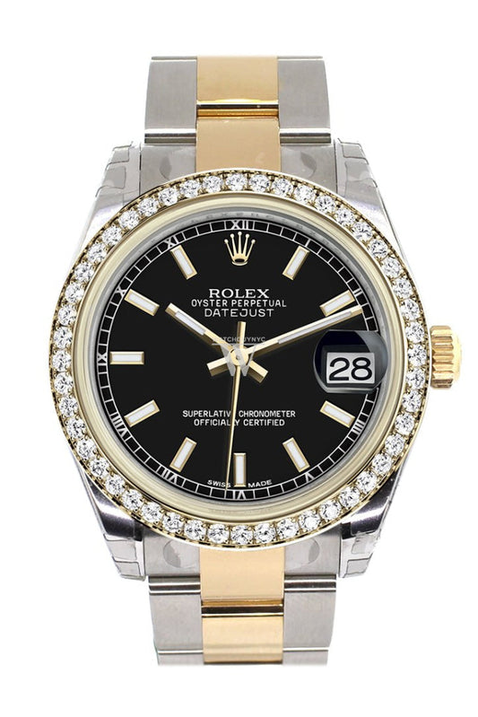 Rolex Datejust 31 Black Dial Diamond Bezel Yellow Gold Two Tone Watch 178383 Pre-owned