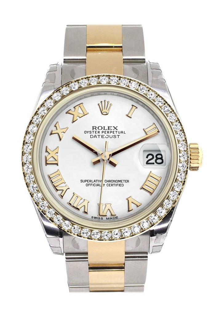 Rolex Datejust 31 White Roman Dial Diamond Bezel Yellow Gold Two Tone Watch 178383 Pre-owned