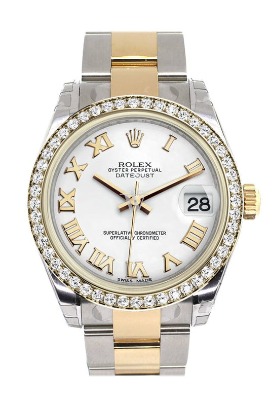 Rolex Datejust 31 White Roman Dial Diamond Bezel Yellow Gold Two Tone Watch 178383 Pre-owned