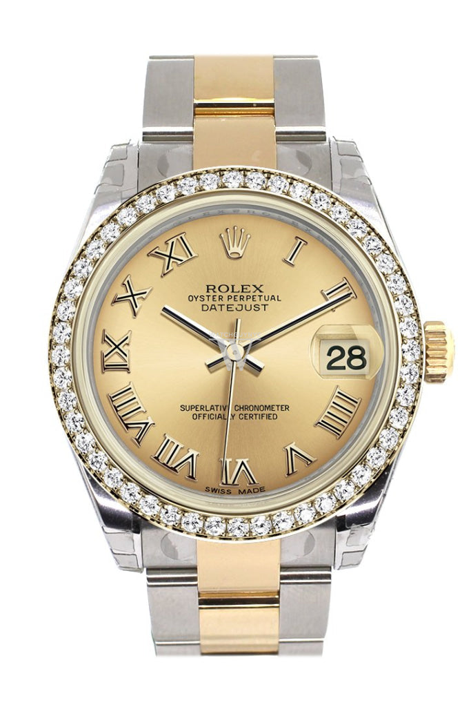 Rolex Datejust 31 Champagne Roman Dial Diamond Bezel Yellow Gold Two Tone Watch 178383 Pre-owned
