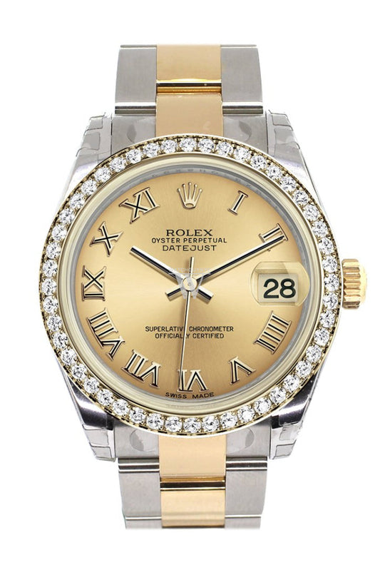 Rolex Datejust 31 Champagne Roman Dial Diamond Bezel Yellow Gold Two Tone Watch 178383 Pre-owned