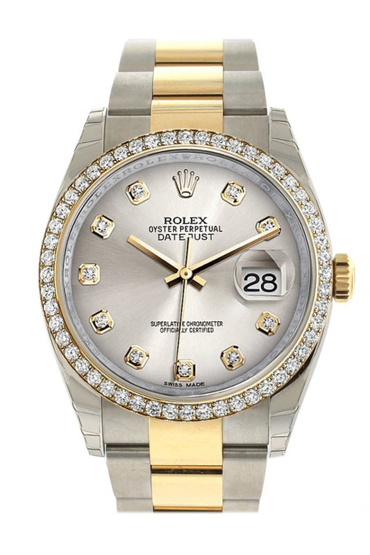 Rolex Datejust 36 Silver diamonds Dial 18k White Gold Diamond Bezel Ladies Watch 116243 Pre-owned