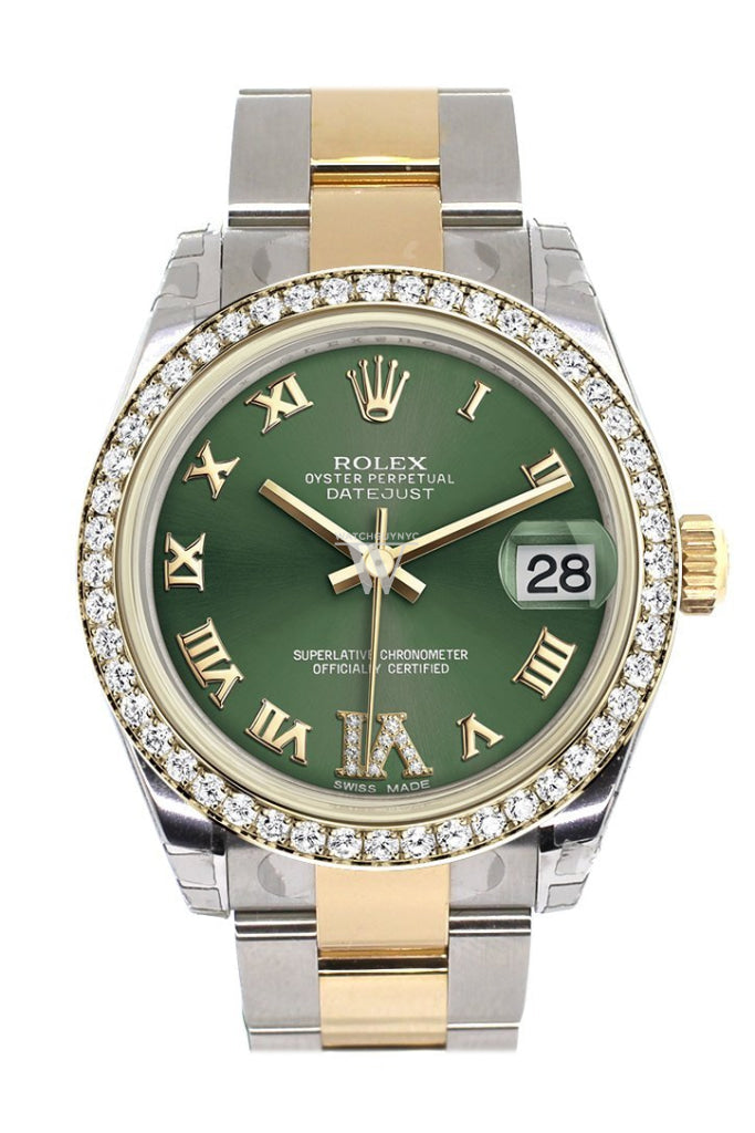 Rolex Datejust 31 Olive greenLarge VI Diamonds Dial Diamond Bezel Yellow Gold Two Tone Watch 178383 Pre-owned
