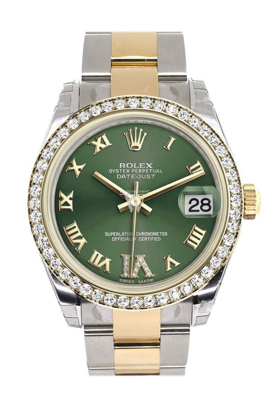 Rolex Datejust 31 Olive greenLarge VI Diamonds Dial Diamond Bezel Yellow Gold Two Tone Watch 178383 Pre-owned