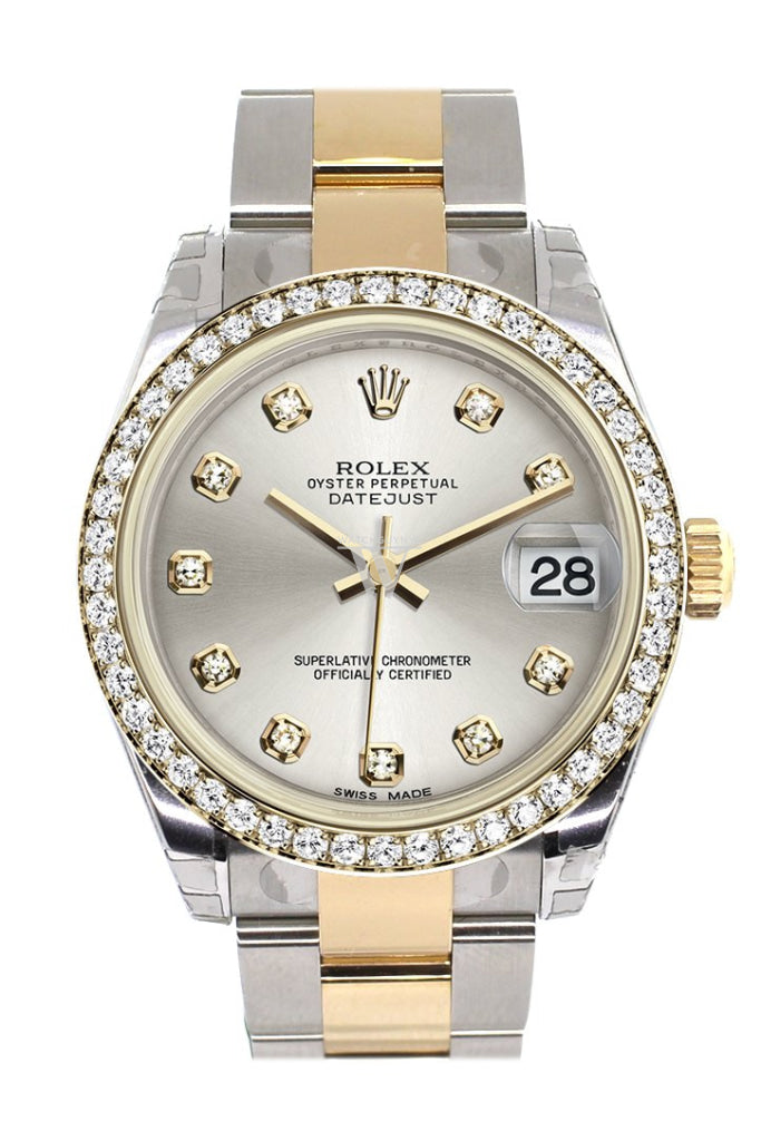 Rolex Datejust 31 Silver Diamond Dial Diamond Bezel Yellow Gold Two Tone Watch 178383 Pre-owned