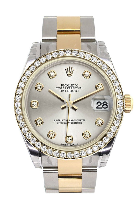 Rolex Datejust 31 Silver Diamond Dial Diamond Bezel Yellow Gold Two Tone Watch 178383 Pre-owned