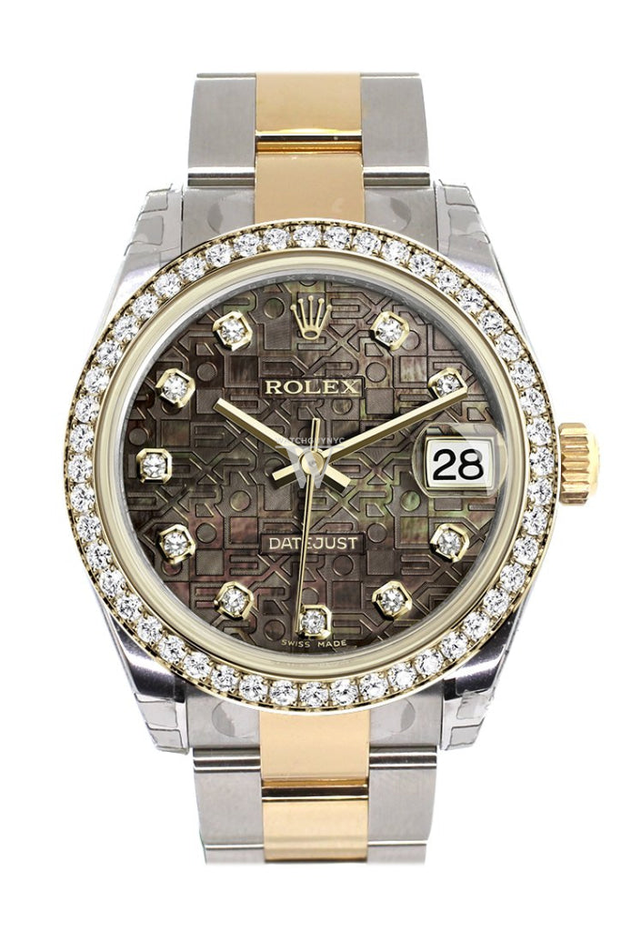 Rolex Datejust 31 Black mother-of-pearl Oyster design Diamond Dial Diamond Bezel Yellow Gold Two Tone Watch 178383 Pre-owned