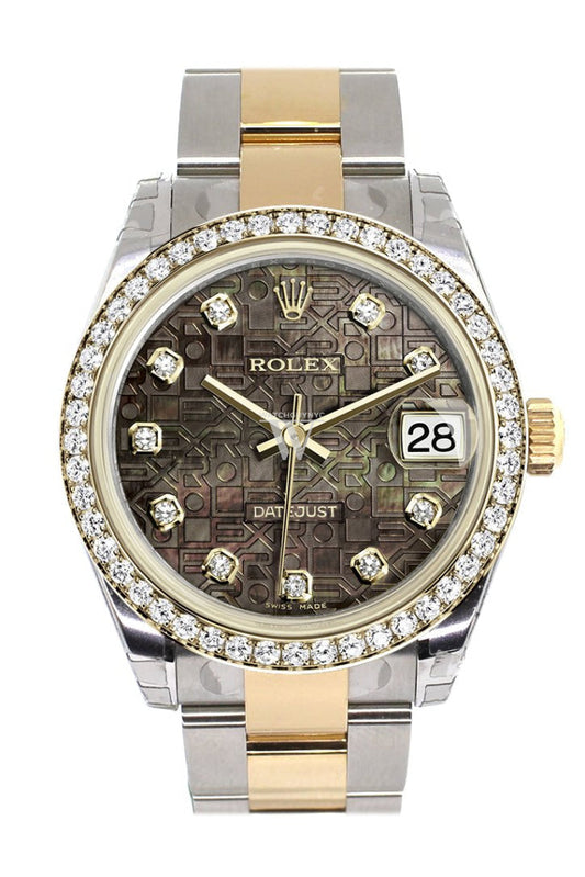 Rolex Datejust 31 Black mother-of-pearl Oyster design Diamond Dial Diamond Bezel Yellow Gold Two Tone Watch 178383 Pre-owned