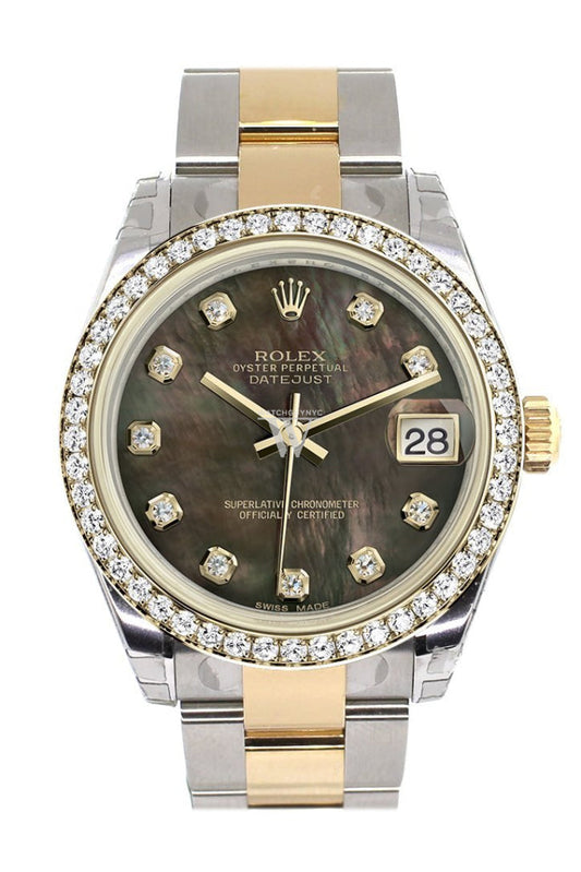 Rolex Datejust 31 Black mother-of-pearl Diamond Dial Diamond Bezel Yellow Gold Two Tone Watch 178383 Pre-owned