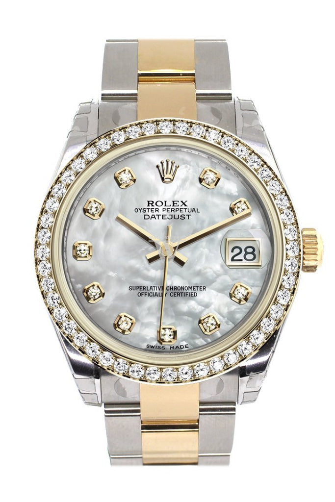 Rolex Datejust 31 White mother-of-pearl Diamond Dial Diamond Bezel Yellow Gold Two Tone Watch 178383 Pre-owned