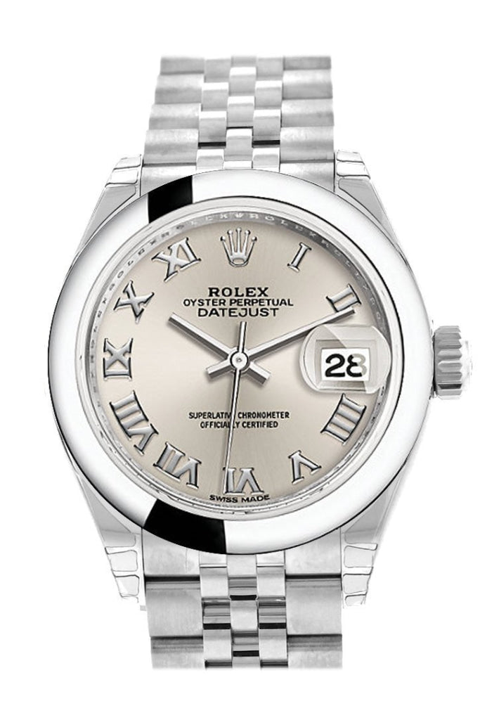 Rolex Datejust 28 Silver Roman Dial Steel Jubilee Ladies Watch 279160 NP