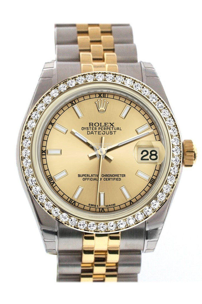 Rolex Datejust 31 Champagne Dial Diamond Bezel Jubilee Yellow Gold Two Tone Watch 178383 Pre-owned
