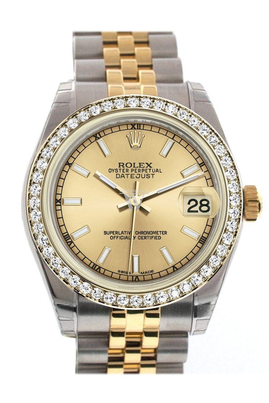 Rolex Datejust 31 Champagne Dial Diamond Bezel Jubilee Yellow Gold Two Tone Watch 178383 Pre-owned