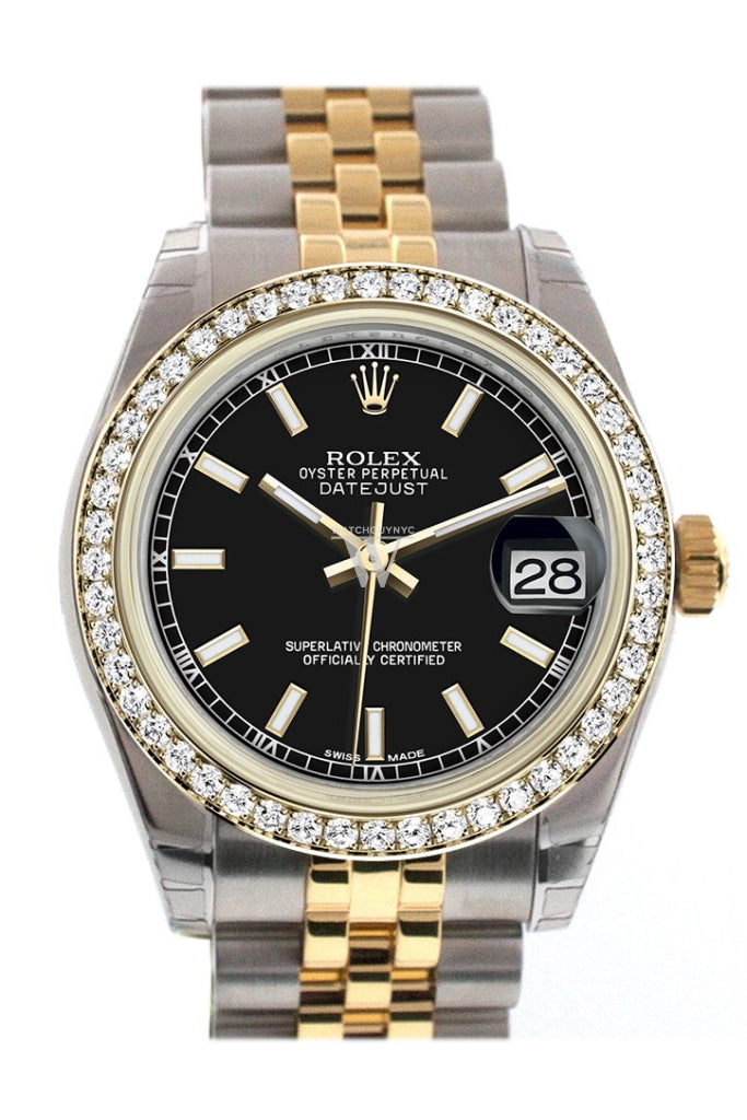Rolex Datejust 31 Black Dial Diamond Bezel Jubilee Yellow Gold Two Tone Watch 178383 Pre-owned