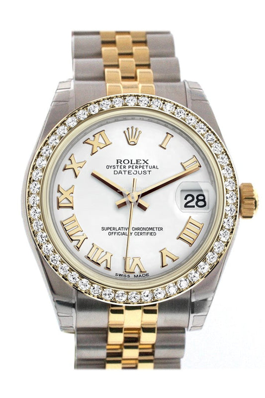 Rolex Datejust 31 White Roman Dial Diamond Bezel Jubilee Yellow Gold Two Tone Watch 178383 Pre-owned