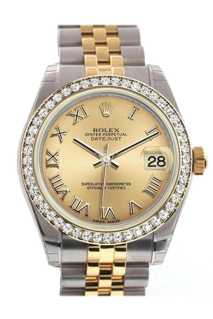 Rolex Datejust 31 Champagne Roman Dial Diamond Bezel Jubilee Yellow Gold Two Tone Watch 178383 Pre-owned