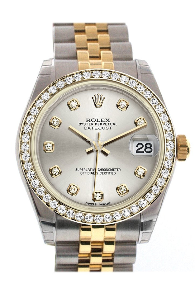 Rolex Datejust 31mm Silver Diamond Dial Diamond Bezel Jubilee Yellow Gold Two Tone Watch 178383 Pre-owned