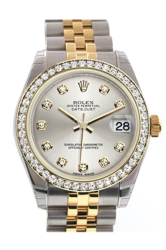 Rolex Datejust 31mm Silver Diamond Dial Diamond Bezel Jubilee Yellow Gold Two Tone Watch 178383 Pre-owned