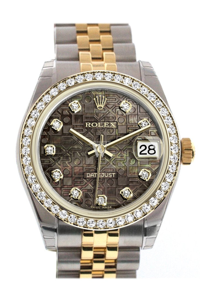 Rolex Datejust 31 Black mother-of-pearl Jubilee Diamond Dial Diamond Bezel Jubilee Yellow Gold Two Tone Watch 178383 Pre-owned