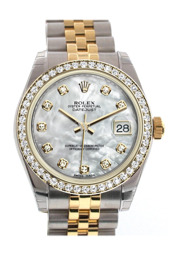 Rolex Datejust 31 White mother-of-pearl Diamond Dial Diamond Bezel Jubilee Yellow Gold Two Tone Watch 178383 Pre-owned