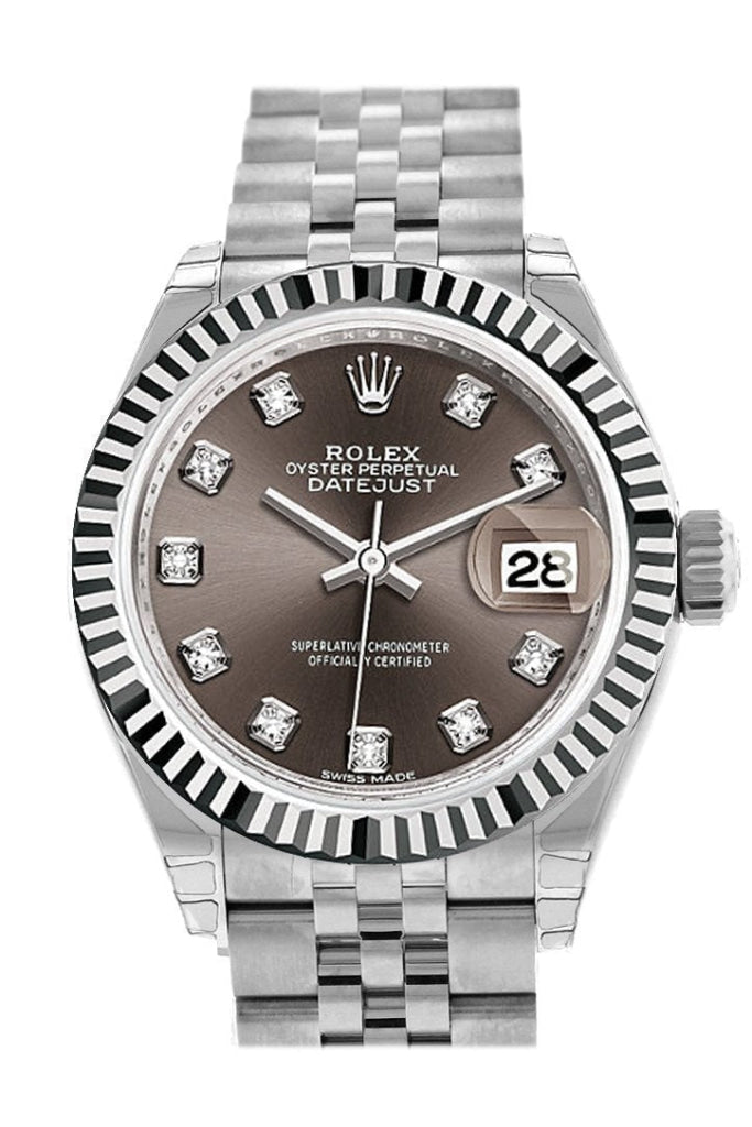 Rolex Datejust 28 Dark Grey set with Diamonds Dial Fluted Bezel Steel Jubilee Ladies Watch 279174