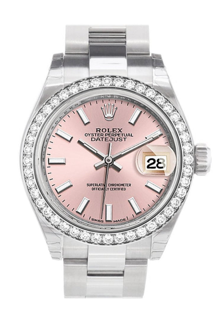 Rolex Datejust 28 Pink Dial Diamond Bezel Steel Ladies Watch 279384RBR